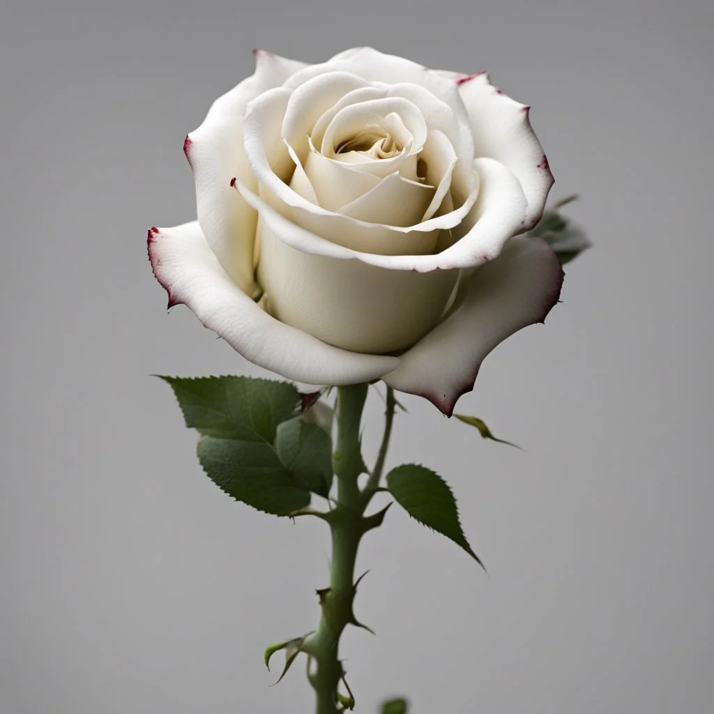 A white rose bleeding from its stem