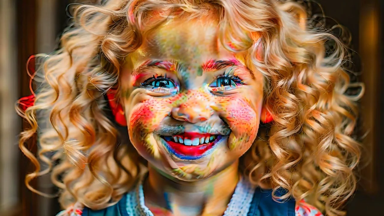 A cute little girl, curly blonde hair, the look on her smiling face.