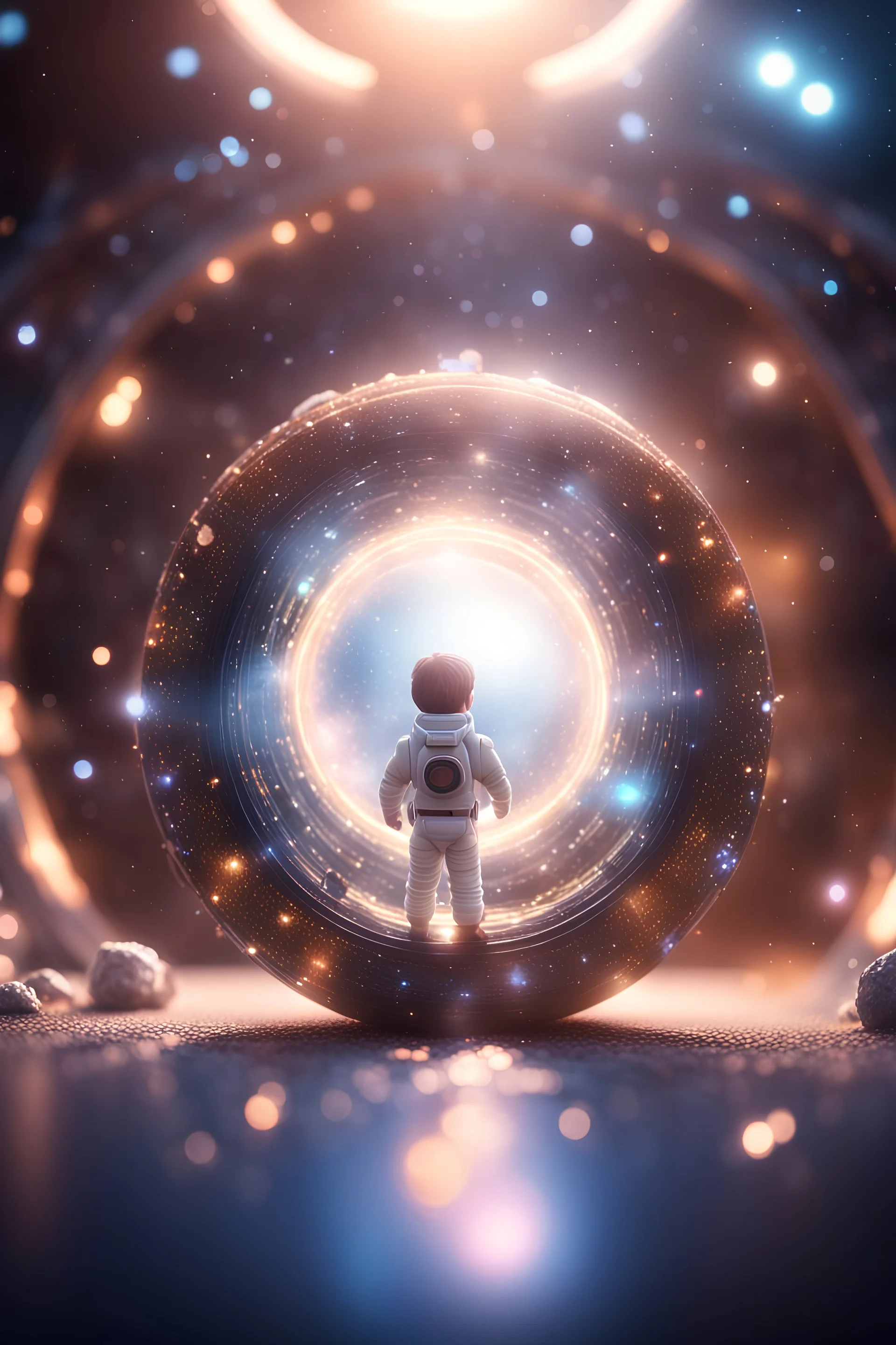 birth , in front of space portal dimensional glittering device, bokeh like f/0.8, tilt-shift lens 8k, high detail, smooth render, down-light, unreal engine, prize winning