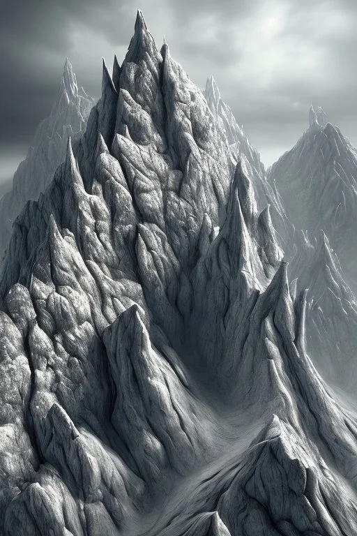 photorealism, a mountain forming out of the ocean, reaching up into the clouds