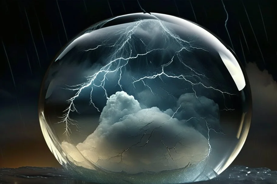 Glass ball full of thunder storms