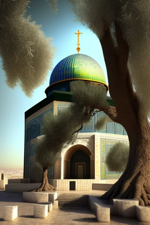 the dome of rock with roots of olive tree