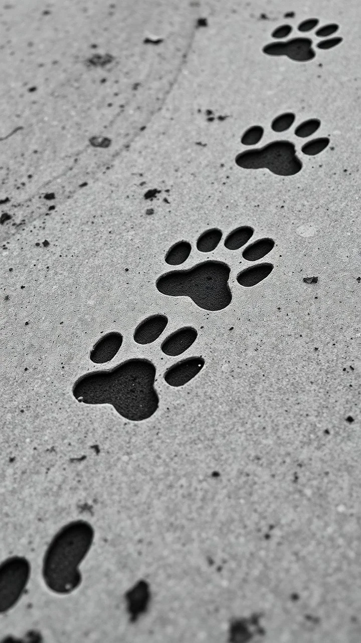 a path of dirty dog prints, black on white