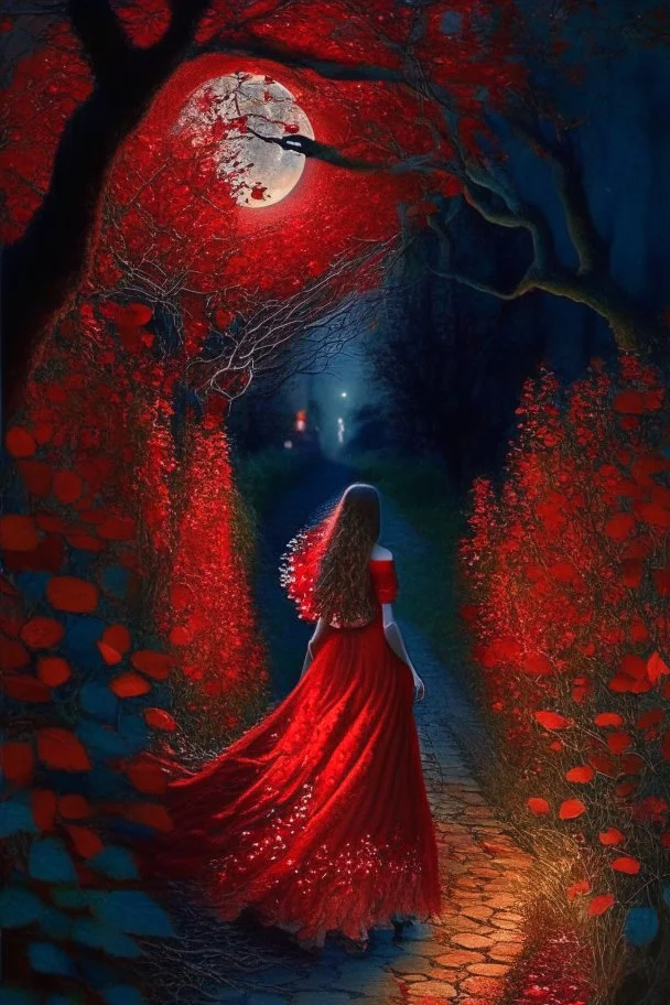 As she wear red dress walked along the cobblestone path, Lily discovered that the night held a secret enchantment. Moonbeams danced through the leaves, casting ethereal shadows on the ground. The nocturnal creatures serenaded her with their melodic songs, and the scent of wildflowers filled the air