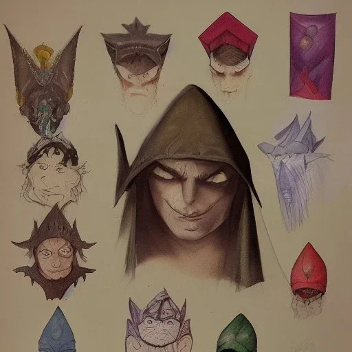 dungeons and dragons, elf, pointy ears, wizard, magician's robe, wizard hat, portrait, face, watercolour, large strokes