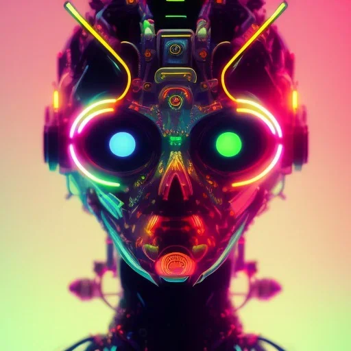 A beautiful portrait of a cyborg crow wite neon color scheme, high key lighting, volumetric light high details psychedelic background