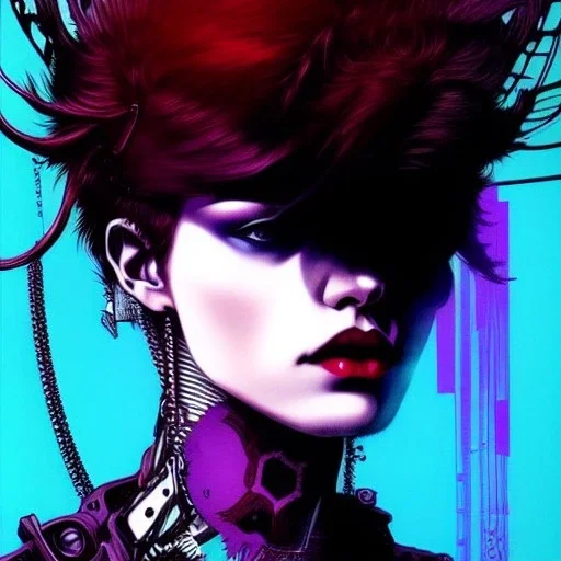 beautiful punk girl, hyper detailed, intricately detailed, illustration by <kilian eng> <Yoji Shinkawa>, purple tones, darkred tones,