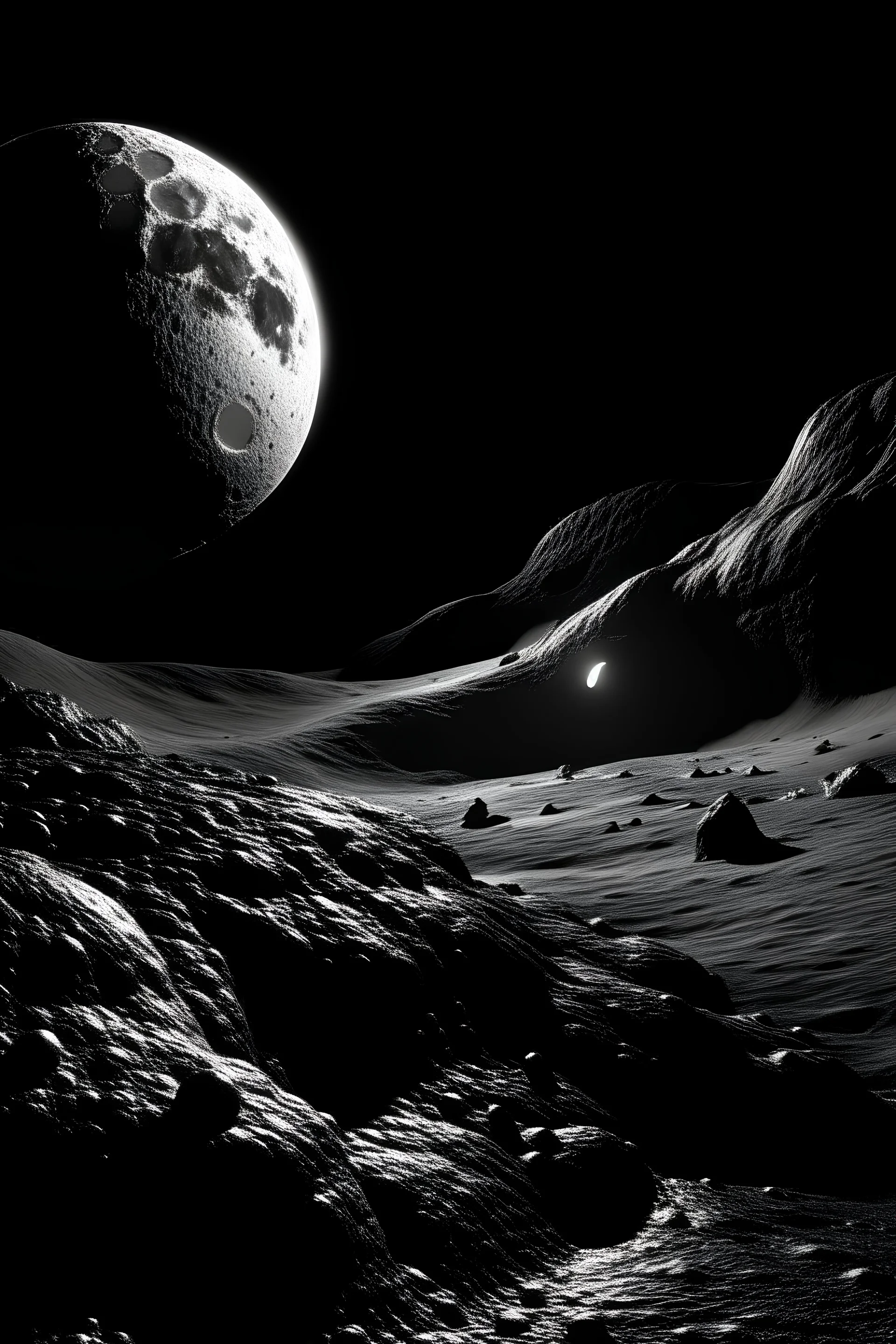 alien craft exits a cave on the moon see from afar