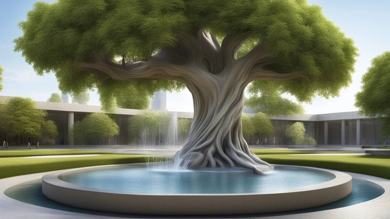 памятник виде живого дерева, фонтан, красивый