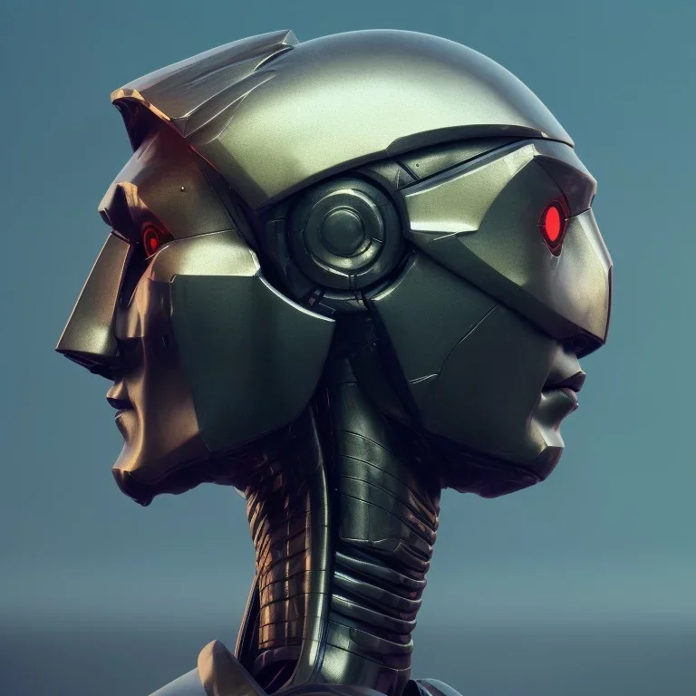 Robot cute profile head portrait, warrior costume, village, meditation, 8k quality