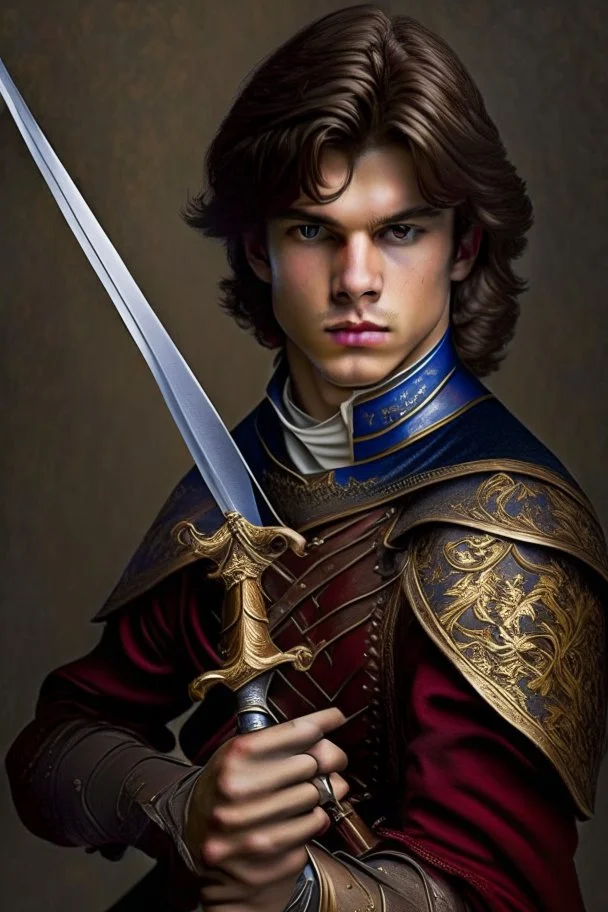 european brown hair young adult royal guard swordsman with rapier