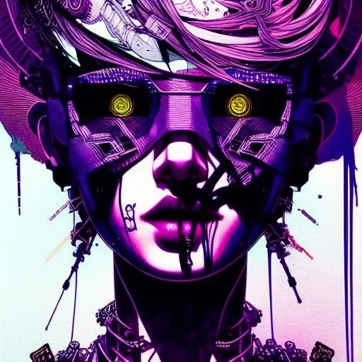 beautiful punk girl, hyper detailed, intricately detailed, illustration by <kilian eng> <Yoji Shinkawa>, purple tones,