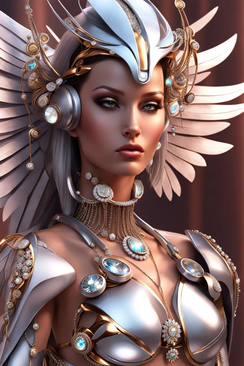 Digital art,beautiful angel cyborg jewelry diamonds,full body