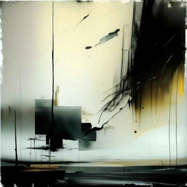 a contemporary minimalist abstract desolate landscape. large brush strokes and dripping paint. In style of Justin Mortimer and Phil Hale.