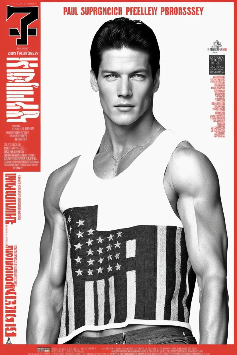 20-year-old, extremely muscular, short, buzz-cut, military-style haircut, pitch black hair, Paul Stanley/Elvis Presley/Keanu Reeves/Pierce Brosnan/Jon Bernthal/Sean Bean/Dolph Lundgren/Patrick Swayze/ hybrid, as the extremely muscular Superhero "SUPERSONIC" in an original patriotic red, white and blue, "Supersonic" suit with an America Flag Cape,