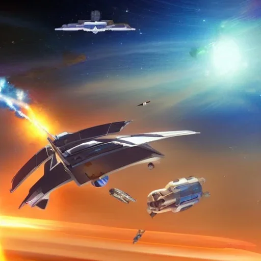 two starships battle in space