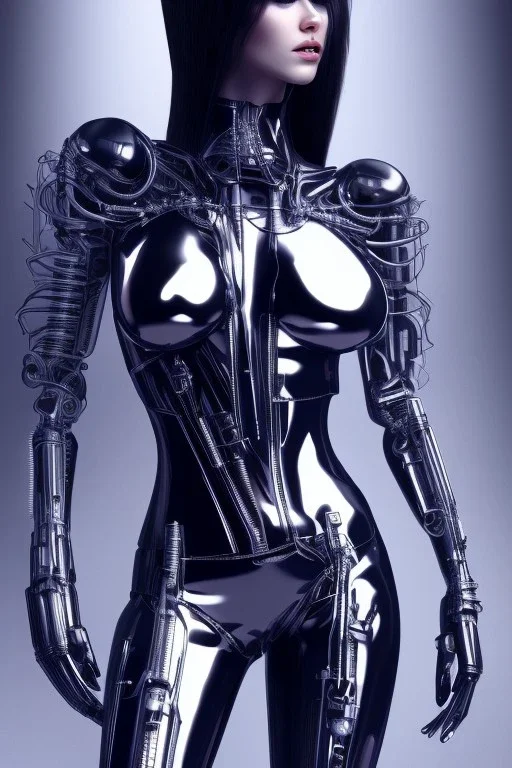 cyberpunk, black latex body, women, body portrai, big boobs, highlight eyes perfect, skin, tron, cyborg, perfekt sexy, real, dream, hr giger