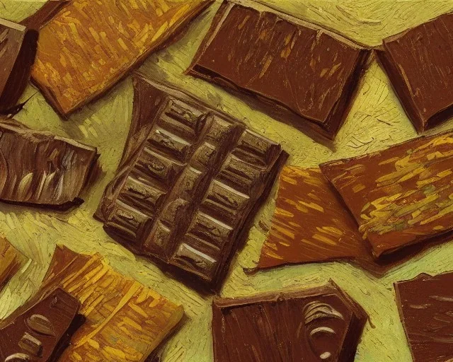 Classic chocolate bar in Vincent van gogh style painting