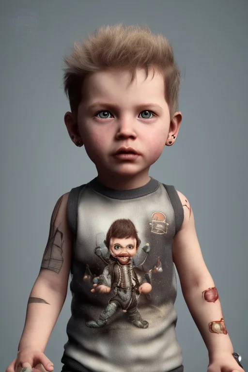 James hetfield toddler, steampunk, full body, bokeh,hyper realistic