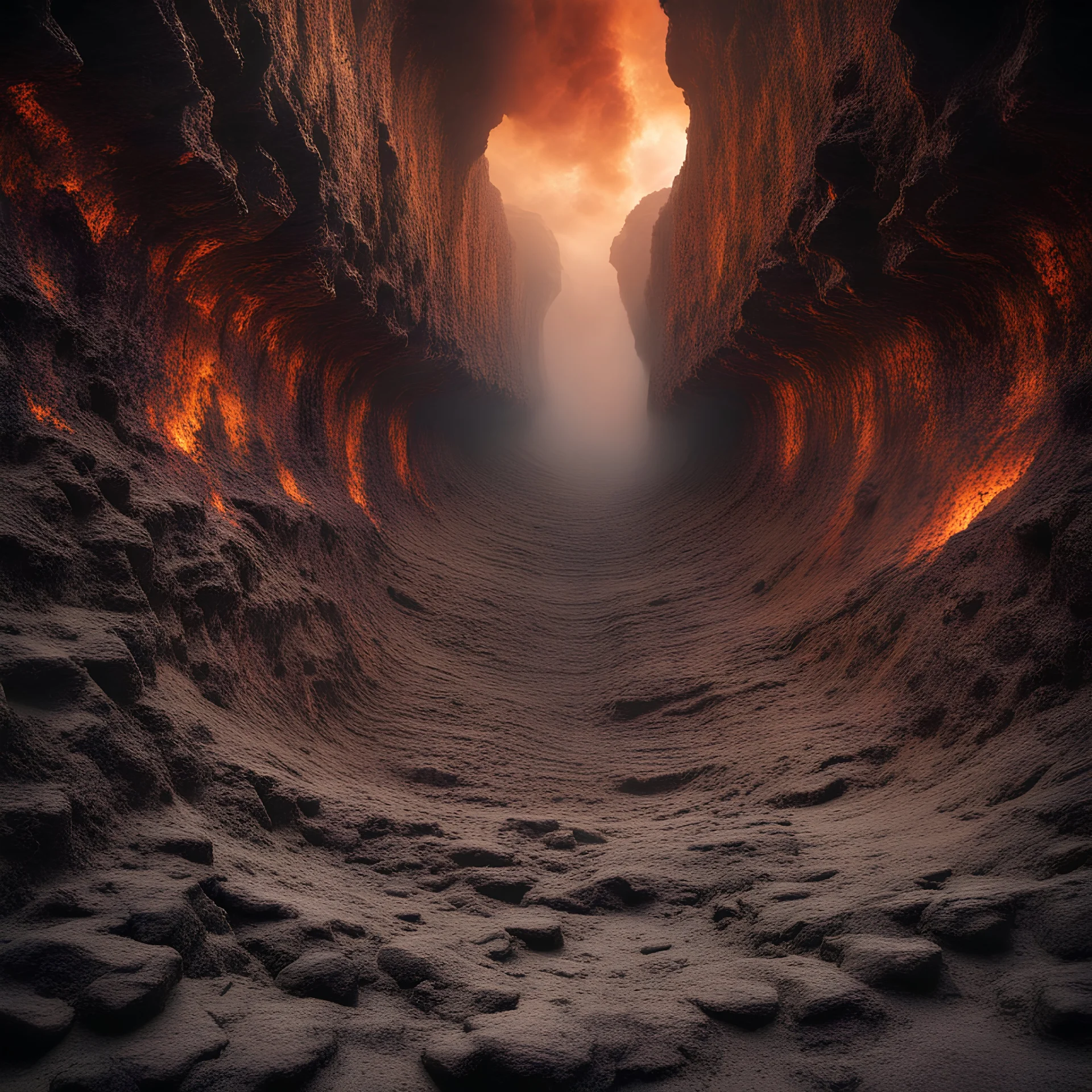 looking up at wall of Hell , apocalyptic , atmospheric ancient