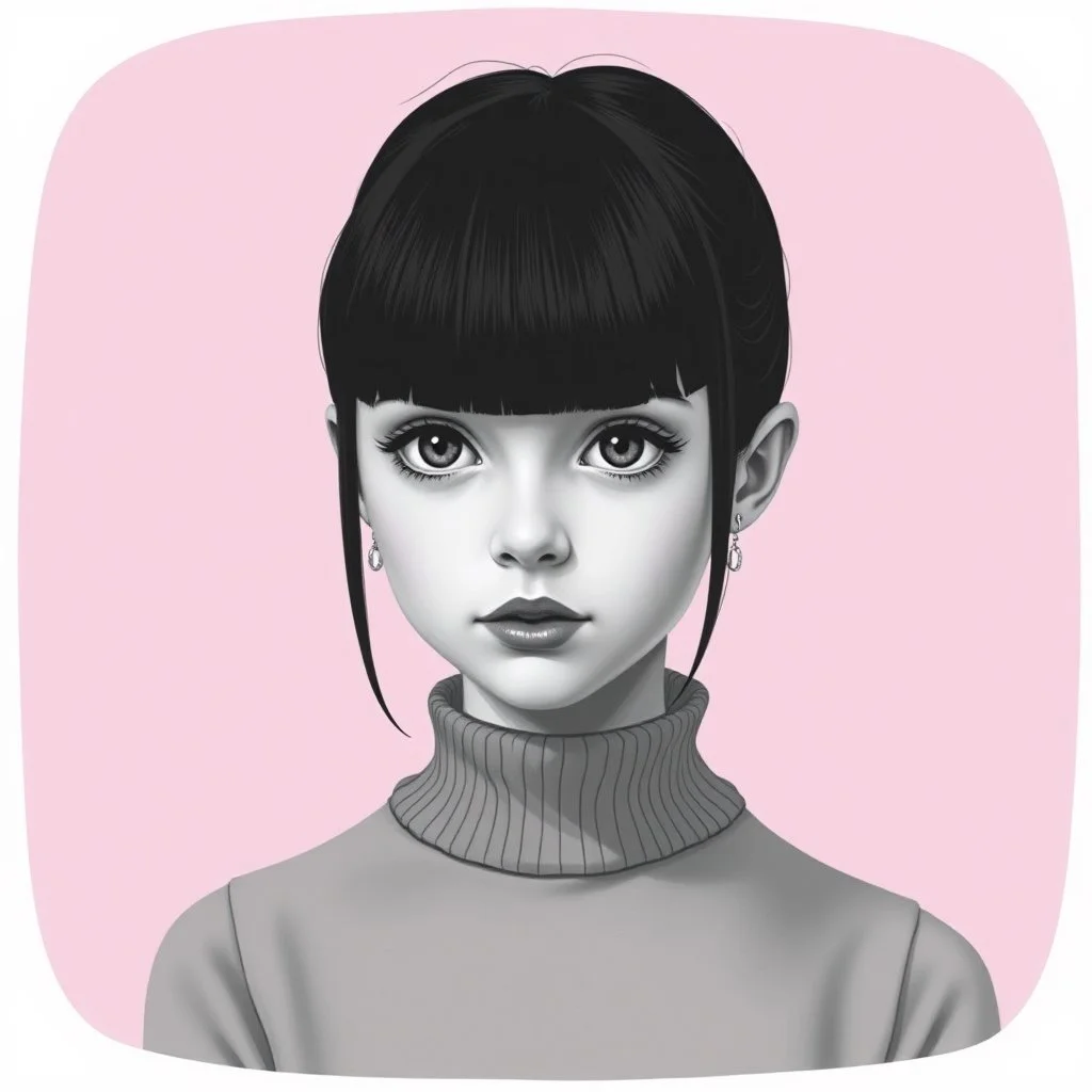 Wednesday addams, with bangs, in the style of Margaret Keane
