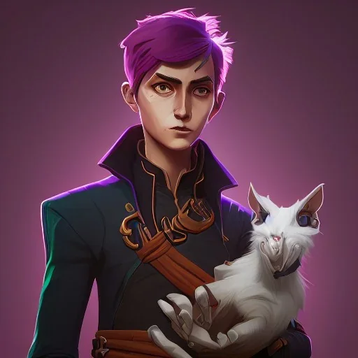 Portrait of a warlock kid with his pet familiar by Nick Harris