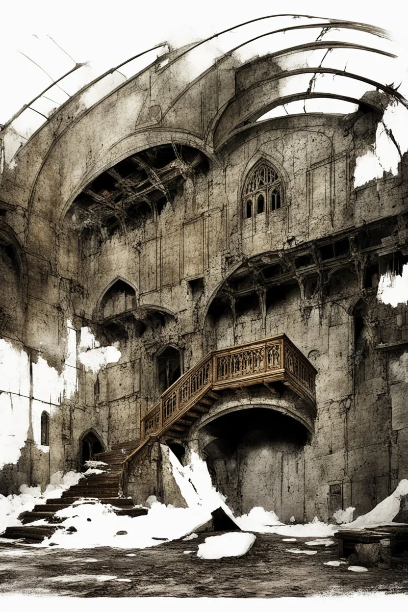 dark fantasy art of a medieval abandoned hall