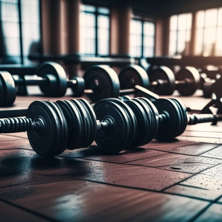 Dumbbells on the floor in a gym