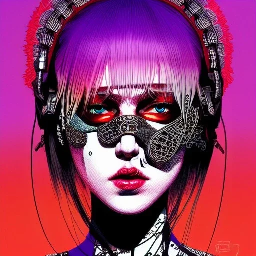 singer Danish MØ face, punk, hyper detailed, intricately detailed, illustration by <asaf hanuka> <kilian eng> <Yoji Shinkawa>, purple tones, darkred tones,