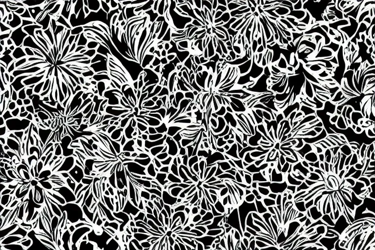 Pattern flowers black and white