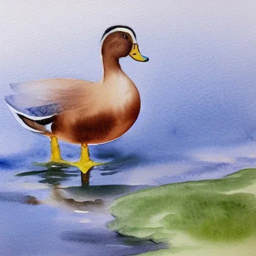  watercolour painting of a duck on a pond