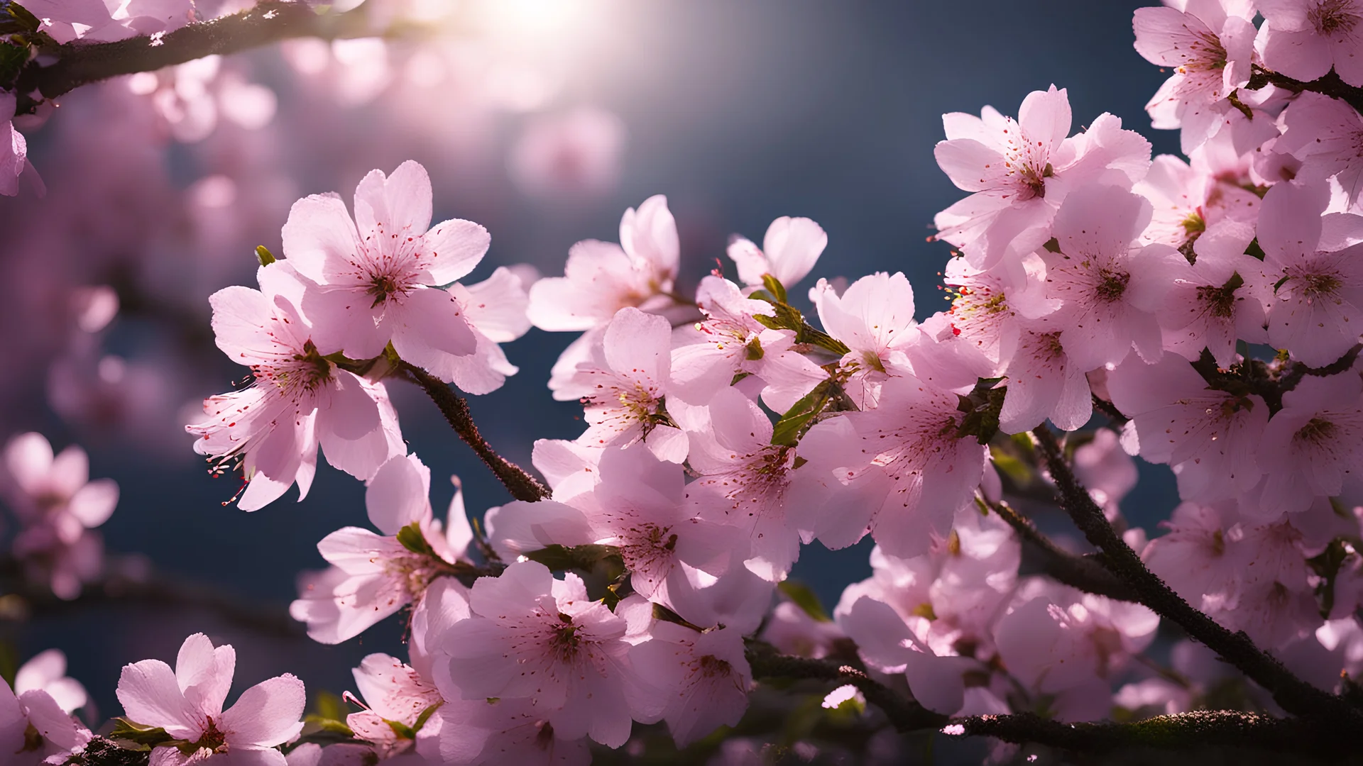 nature, cherry blossom, flowers, volumetric lighting, soft lighting, light particles,