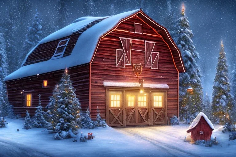 A barn in December, with snow on the ground, Pixar, Dreamworks, Disney