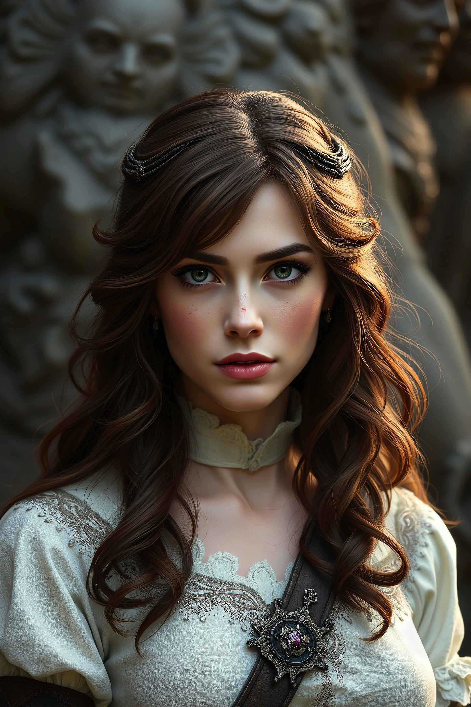 human woman brown hair cleric lathander realist