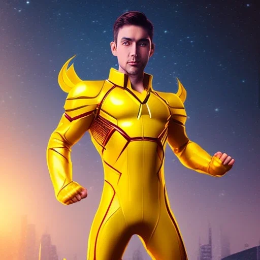 Cosmos super hero, yellow costume,4k image, full body man