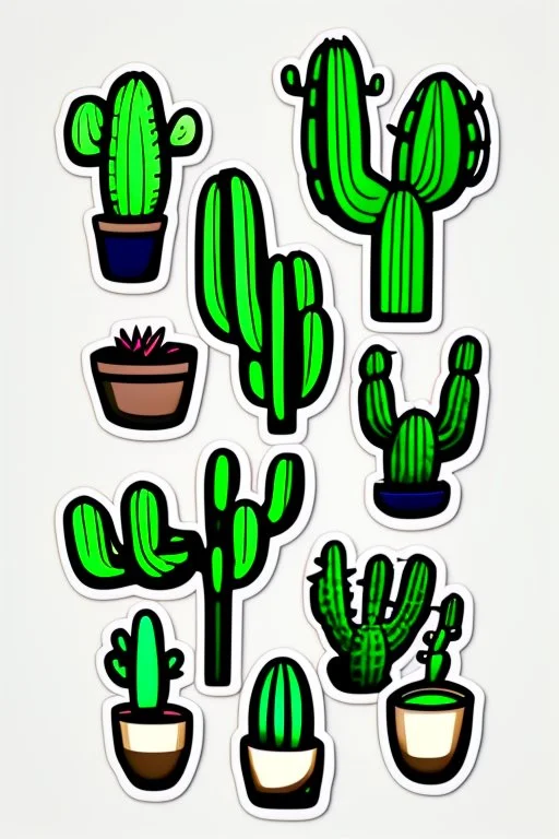 cute cartoon anime cactus sticker, anime style, white background color