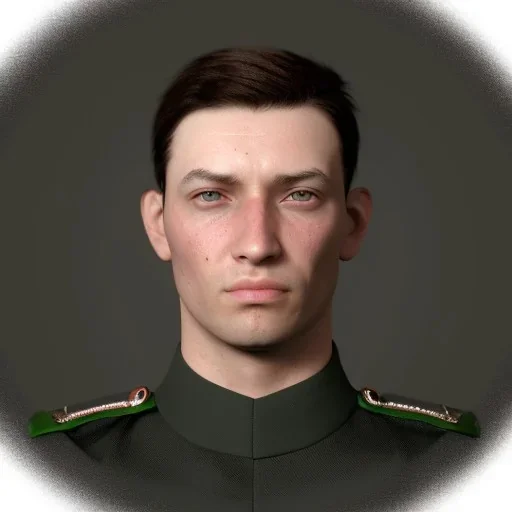 Green-eyed male soldier in black uniform