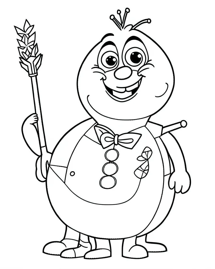 outline art for real Olaf Snowman rcoloring page, Japanese manga style, cartoon style, cute face, white background sketch style, full body is a must, only use outline, clean line art, no shadow, bold outline