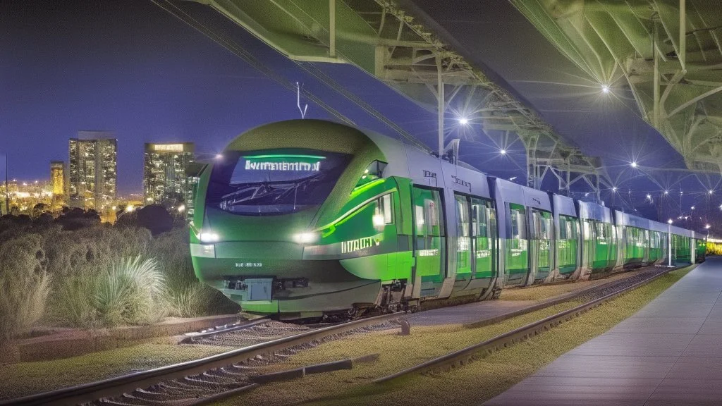 transperth c series train with perth at night in the background