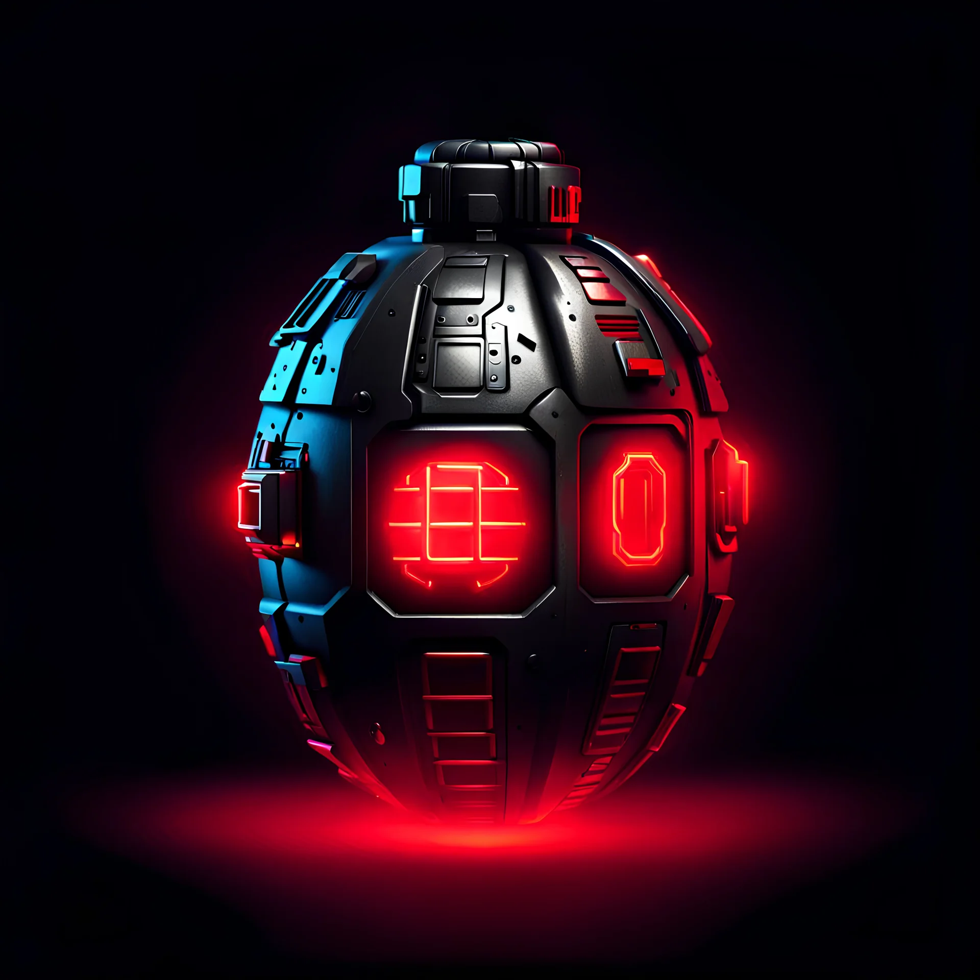 cyberpunk grenade, black background, red lighting, video game icon