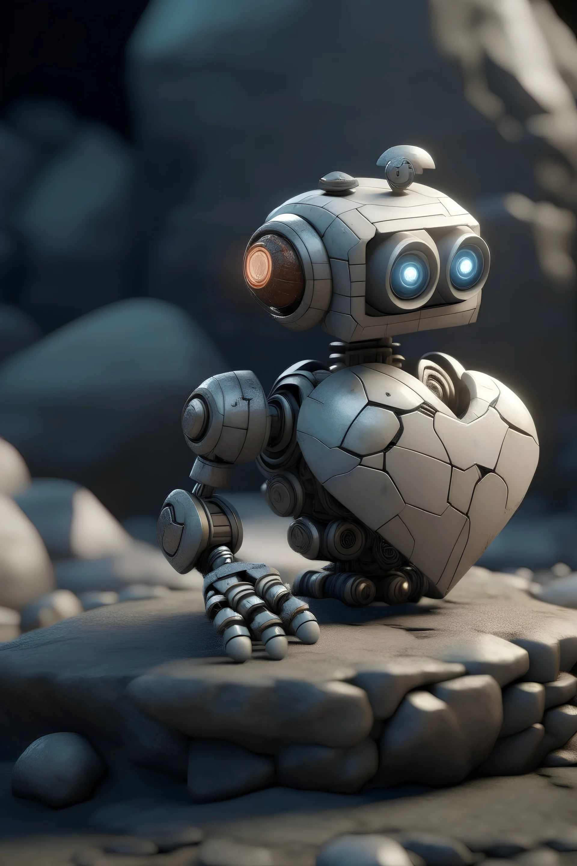High definition image of a robot with a stone heart