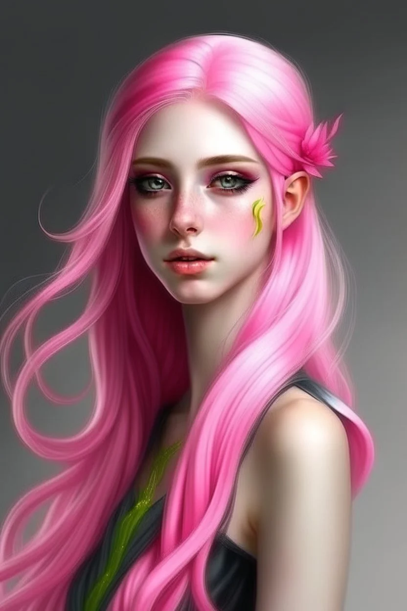 beautiful woman with long pink hair elf