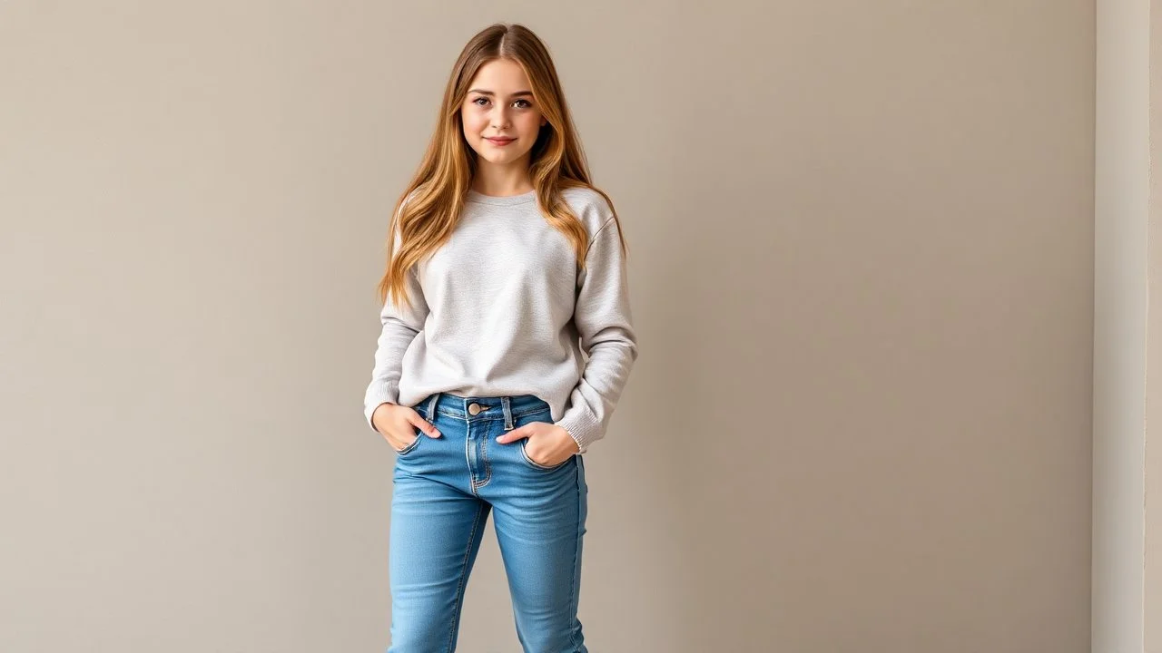 full body shot of pretty 14 years old girl wearing jeans pant and cacket