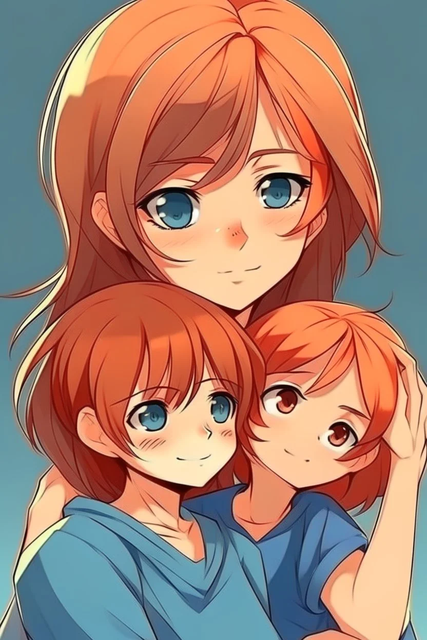 Mother holds her son , anime style