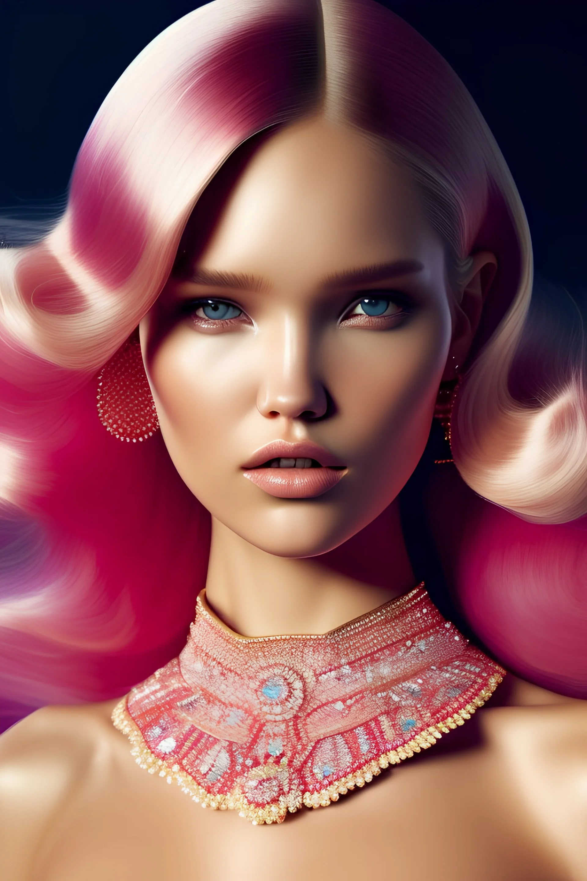 Sasha Luss's close-up portrait, official,elegant style,bright pink costume, long blonde hair, Photorealistic dramatic hyperrealistic criyng clown paint ,Crystal black eyes, elegant, by WLOP,Artgerm,Greg Rutkowski, Beautiful dynamic,shadows,Artstation,concept design art, Octane render,8K