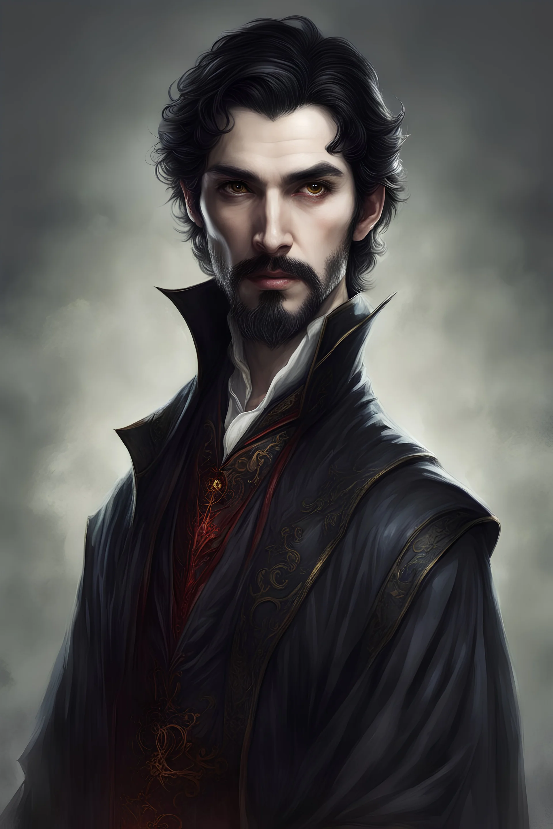 Male Wizard Professor, Black hair, short beard, vampire