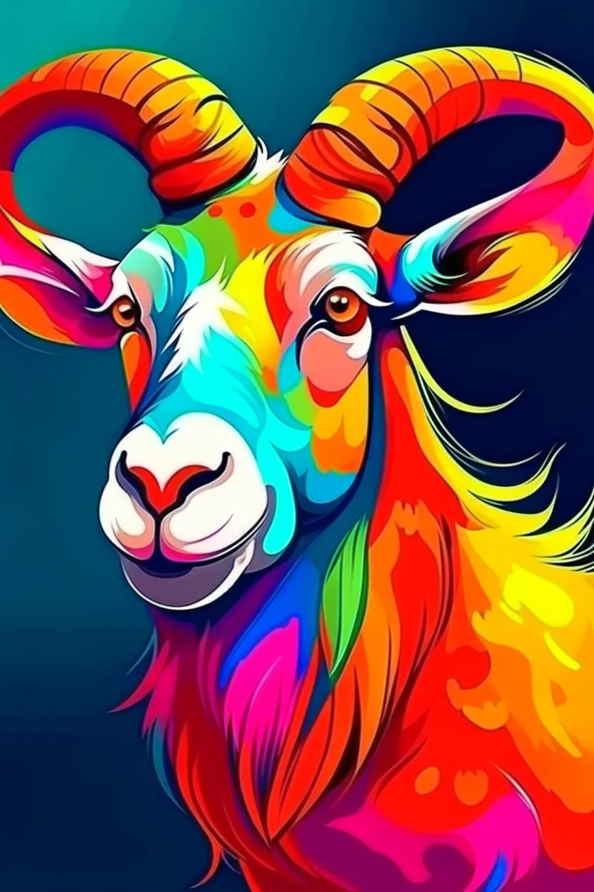 Acrtoon 2d art illustration . colorful goat