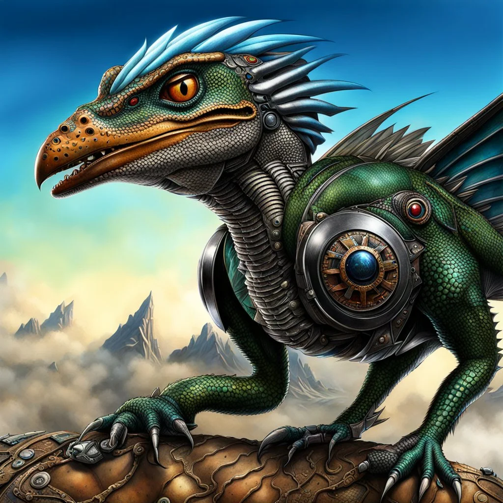 Lucky Stryker, Jet eagle lizard hybrid, biomechanical surrealism,