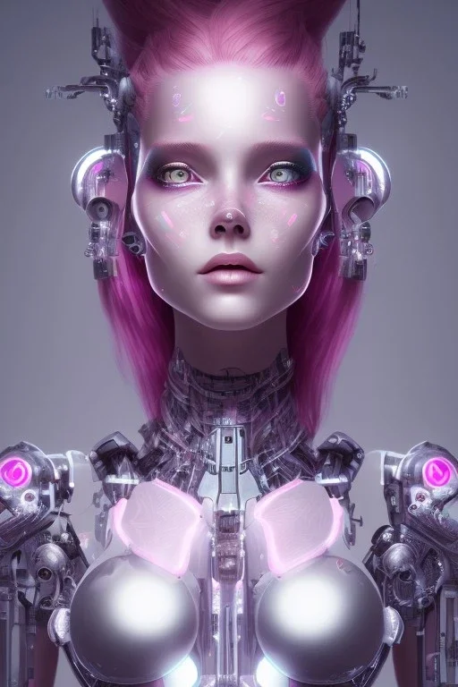 cyborg, pink hair, perfekt eyes, smile, real, dream lights