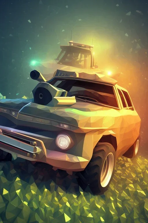 car design for low poly game, fast, cool silhuette, tractor, show full car